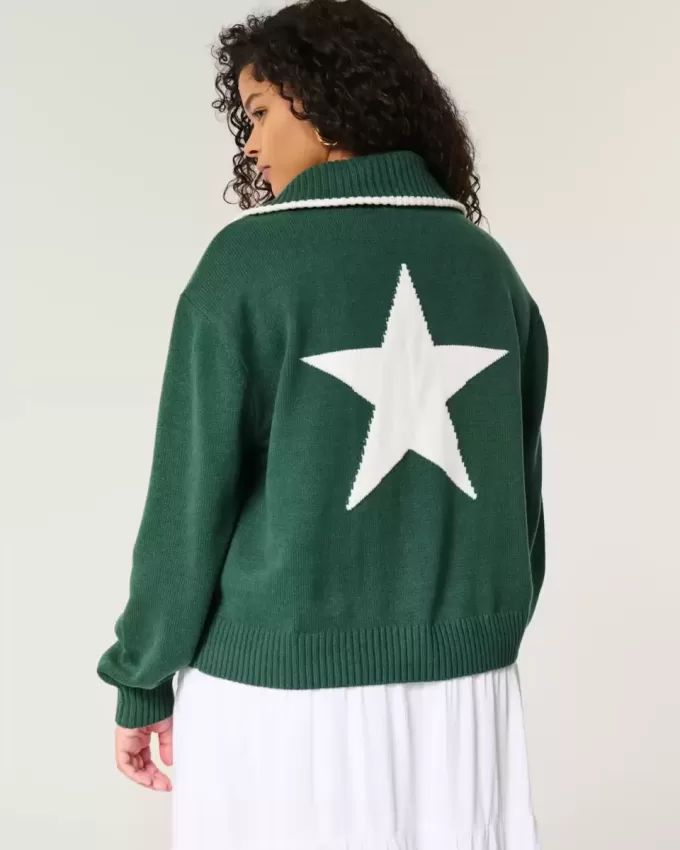 Oversize-Pullover mit NYC-Grafik und halbem Reißverschluss Oversize-Pullover mit NYC-Grafik und halbem Reißverschluss