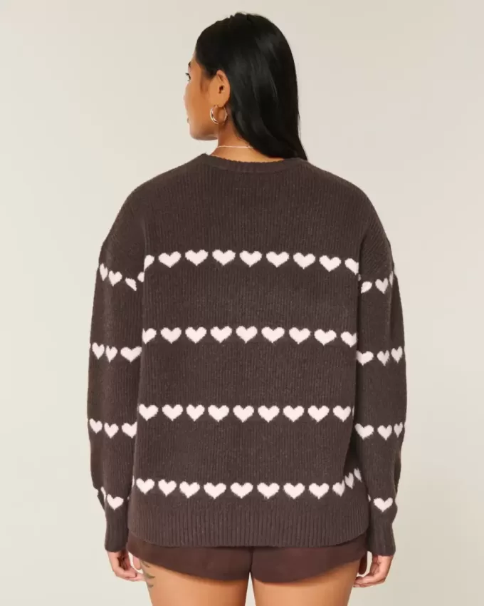 Oversize-Pullover mit Rundhalsausschnitt und Herzmuster Oversize-Pullover mit Rundhalsausschnitt und Herzmuster