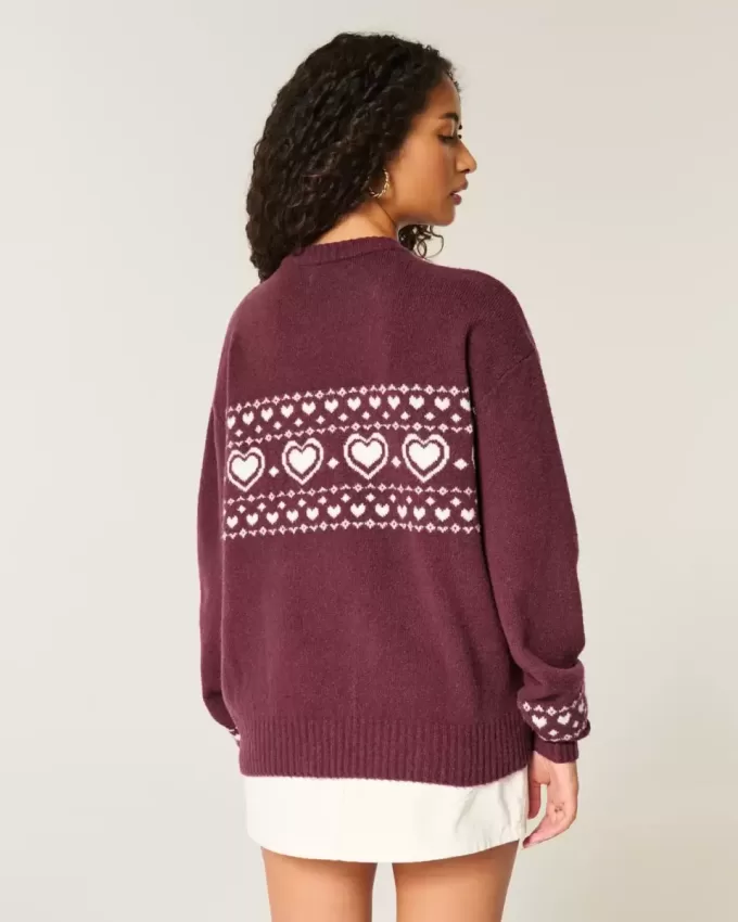 Oversize-Pullover mit Rundhalsausschnitt und Herzmuster Oversize-Pullover mit Rundhalsausschnitt und Herzmuster