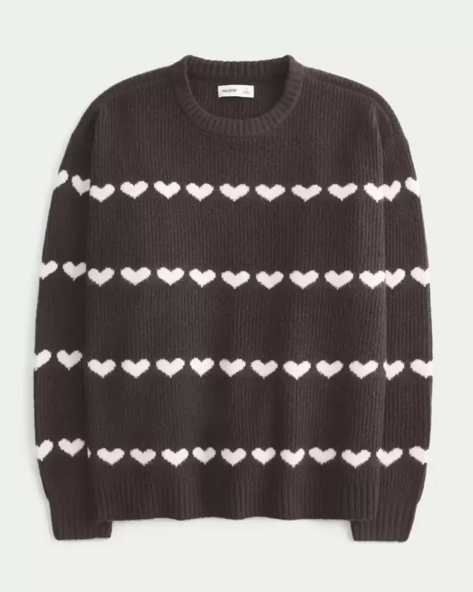 Oversize-Pullover mit Rundhalsausschnitt und Herzmuster Oversize-Pullover mit Rundhalsausschnitt und Herzmuster