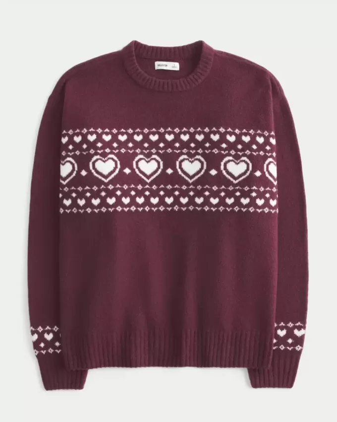 Oversize-Pullover mit Rundhalsausschnitt und Herzmuster Oversize-Pullover mit Rundhalsausschnitt und Herzmuster