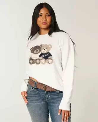 Oversize-Pullover mit Rundhalsausschnitt und Teddybär-Grafik Oversize-Pullover mit Rundhalsausschnitt und Teddybär-Grafik