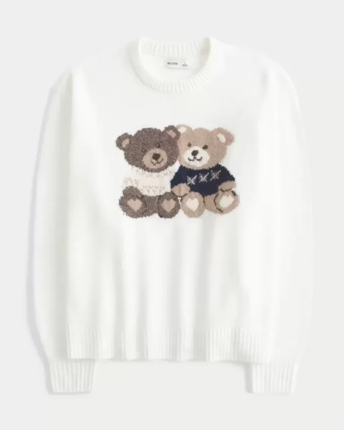 Oversize-Pullover mit Rundhalsausschnitt und Teddybär-Grafik Oversize-Pullover mit Rundhalsausschnitt und Teddybär-Grafik