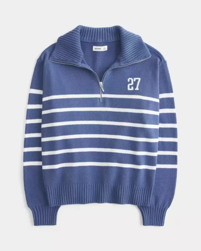 Oversize-Pullover mit Zahlengrafik und halbem Reißverschluss Oversize-Pullover mit Zahlengrafik und halbem Reißverschluss