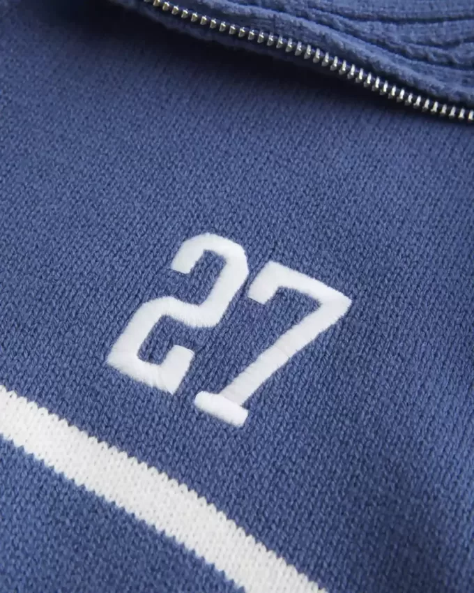 Oversize-Pullover mit Zahlengrafik und halbem Reißverschluss Oversize-Pullover mit Zahlengrafik und halbem Reißverschluss