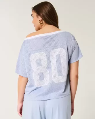 Oversize-Schulterfreies Trikot mit College-Grafik