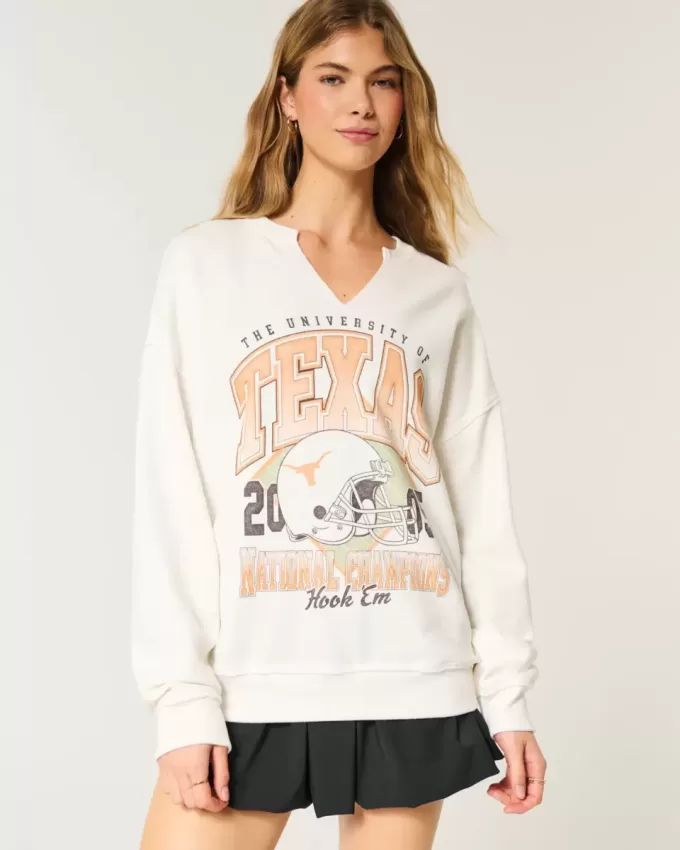 Oversize-Sweatshirt mit Grafik und eingekerbtem Ausschnitt der University of Texas Oversize-Sweatshirt mit Grafik und eingekerbtem Ausschnitt der University of Texas