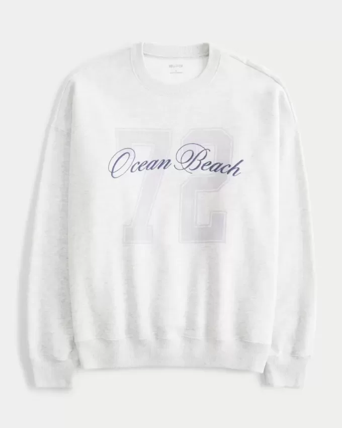 Oversize-Sweatshirt mit Rundhalsausschnitt und Ocean Beach-Grafik Oversize-Sweatshirt mit Rundhalsausschnitt und Ocean Beach-Grafik