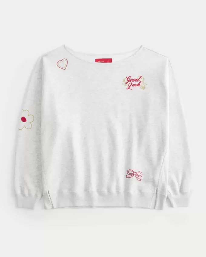 Oversize-Sweatshirt mit schulterfreiem Schnitt und Grafik zum Mondneujahr Oversize-Sweatshirt mit schulterfreiem Schnitt und Grafik zum Mondneujahr
