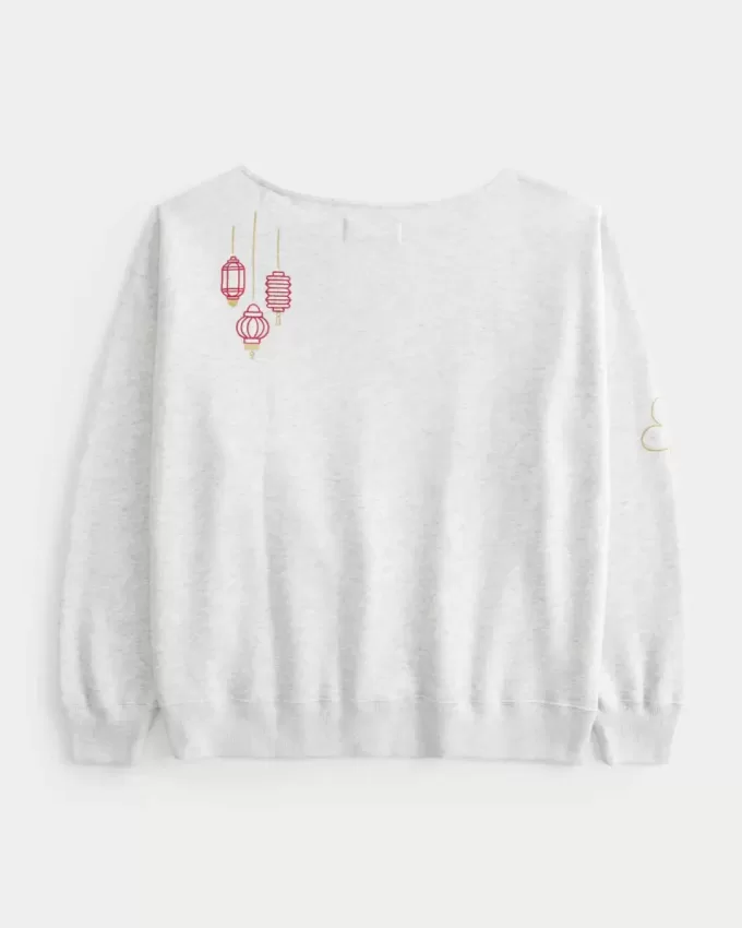 Oversize-Sweatshirt mit schulterfreiem Schnitt und Grafik zum Mondneujahr Oversize-Sweatshirt mit schulterfreiem Schnitt und Grafik zum Mondneujahr