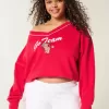 Oversize-Sweatshirt mit V-Ausschnitt und „Go Team“-Grafik Oversize-Sweatshirt mit V-Ausschnitt und „Go Team“-Grafik