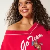 Oversize-Sweatshirt mit V-Ausschnitt und „Go Team“-Grafik Oversize-Sweatshirt mit V-Ausschnitt und „Go Team“-Grafik