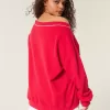 Oversize-Sweatshirt mit V-Ausschnitt und „Go Team“-Grafik Oversize-Sweatshirt mit V-Ausschnitt und „Go Team“-Grafik