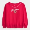 Oversize-Sweatshirt mit V-Ausschnitt und „Go Team“-Grafik Oversize-Sweatshirt mit V-Ausschnitt und „Go Team“-Grafik