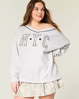 Oversize-Sweatshirt mit V-Ausschnitt und NYC-Grafik