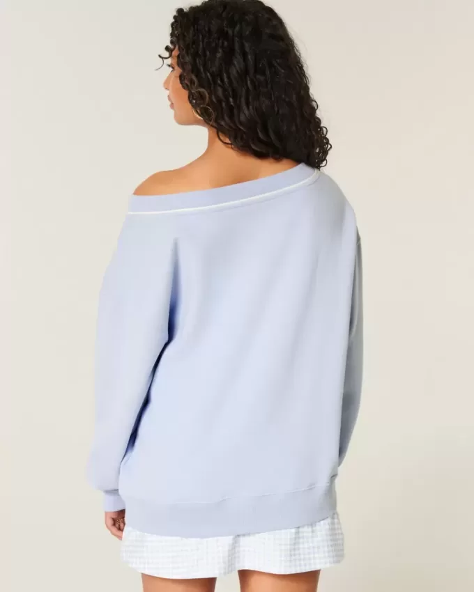 Oversize-Sweatshirt mit V-Ausschnitt und Zahlengrafik Oversize-Sweatshirt mit V-Ausschnitt und Zahlengrafik