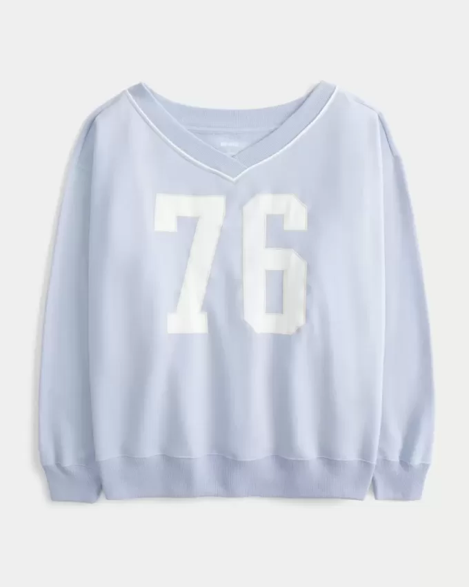 Oversize-Sweatshirt mit V-Ausschnitt und Zahlengrafik Oversize-Sweatshirt mit V-Ausschnitt und Zahlengrafik