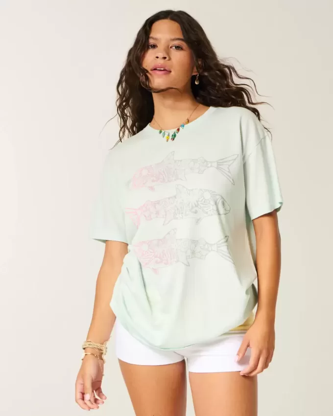 Oversize-T-Shirt mit Fisch-Grafik Oversize-T-Shirt mit Fisch-Grafik