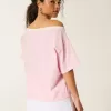 Oversize-T-Shirt mit schulterfreiem College-Blumenmuster Oversize-T-Shirt mit schulterfreiem College-Blumenmuster
