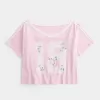 Oversize-T-Shirt mit schulterfreiem College-Blumenmuster Oversize-T-Shirt mit schulterfreiem College-Blumenmuster