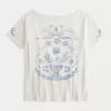 Oversize-T-Shirt mit schulterfreiem Schnitt und Grafik Oversize-T-Shirt mit schulterfreiem Schnitt und Grafik