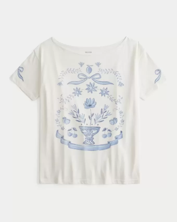 Oversize-T-Shirt mit schulterfreiem Schnitt und Grafik Oversize-T-Shirt mit schulterfreiem Schnitt und Grafik