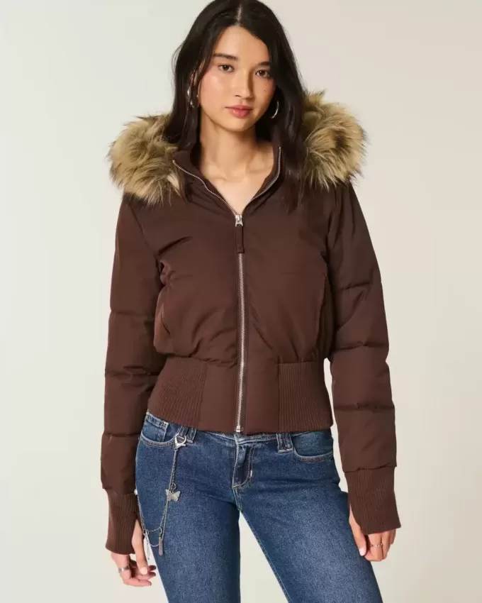 Puffer-Bomberjacke mit Kunstpelzbesatz Puffer-Bomberjacke mit Kunstpelzbesatz