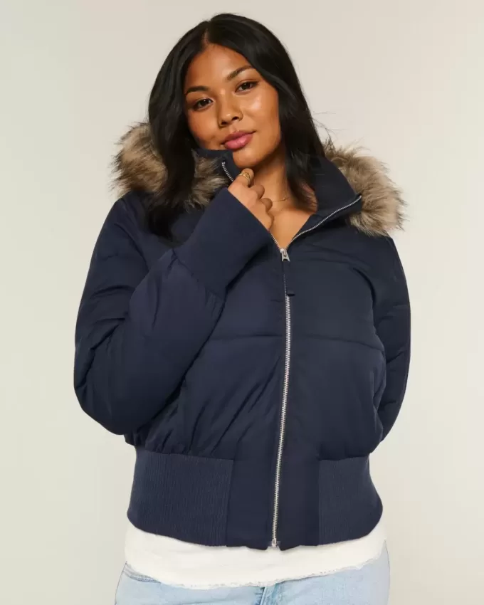Puffer-Bomberjacke mit Kunstpelzbesatz Puffer-Bomberjacke mit Kunstpelzbesatz
