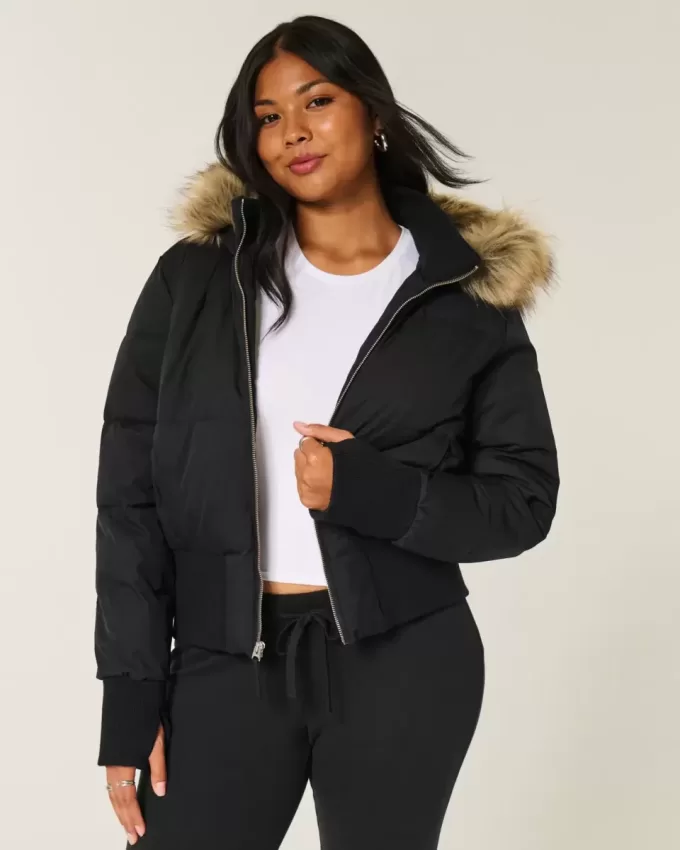 Puffer-Bomberjacke mit Kunstpelzbesatz Puffer-Bomberjacke mit Kunstpelzbesatz