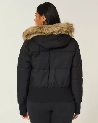 Puffer-Bomberjacke mit Kunstpelzbesatz