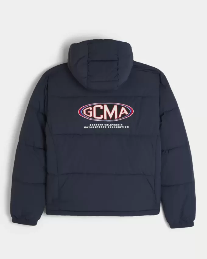 Pufferjacke mit Kapuze und Motorsport-Grafik Pufferjacke mit Kapuze und Motorsport-Grafik