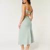 Rückenfreies Midi-Slipkleid aus Leinenmischung
