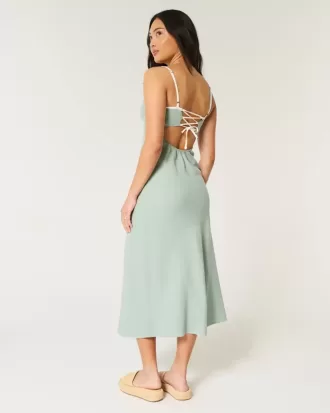 Rückenfreies Midi-Slipkleid aus Leinenmischung