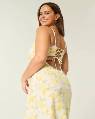 Rückenfreies Midi-Slipkleid aus Leinenmischung