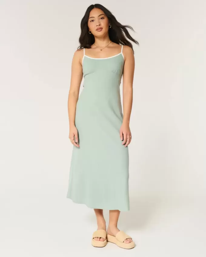 Rückenfreies Midi-Slipkleid aus Leinenmischung