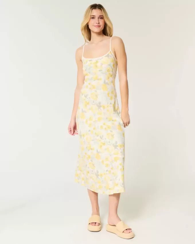 Rückenfreies Midi-Slipkleid aus Leinenmischung Rückenfreies Midi-Slipkleid aus Leinenmischung
