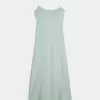 Rückenfreies Midi-Slipkleid aus Leinenmischung