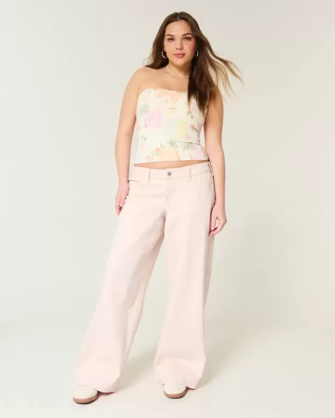 Rosa Super Baggy-Jeans mit niedriger Taille Rosa Super Baggy-Jeans mit niedriger Taille
