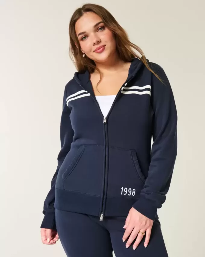 Schmaler gestreifter Kapuzenpullover mit Reißverschluss und Grafik „1998“ Schmaler gestreifter Kapuzenpullover mit Reißverschluss und Grafik „1998“