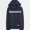 Schmaler gestreifter Kapuzenpullover mit Reißverschluss und Grafik „1998“ Schmaler gestreifter Kapuzenpullover mit Reißverschluss und Grafik „1998“