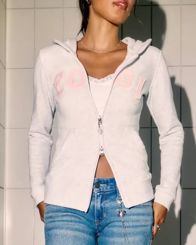 Schmaler Kapuzenpullover mit Reißverschluss und Grafik „2001“ Schmaler Kapuzenpullover mit Reißverschluss und Grafik „2001“