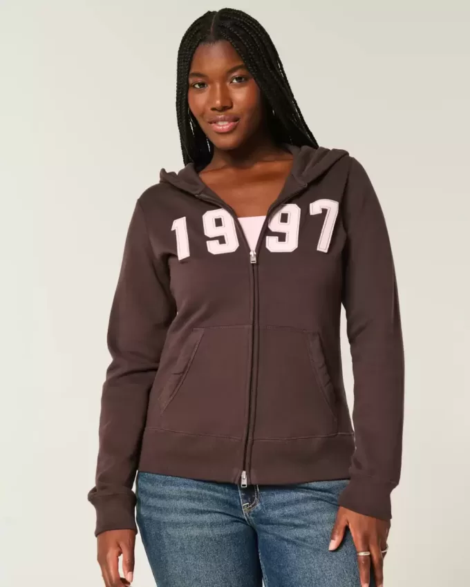 Schmaler Kapuzenpullover mit Reißverschluss und Grafik von 1997 Schmaler Kapuzenpullover mit Reißverschluss und Grafik von 1997