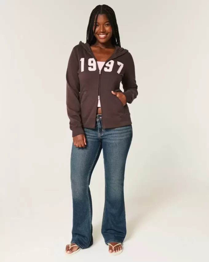 Schmaler Kapuzenpullover mit Reißverschluss und Grafik von 1997 Schmaler Kapuzenpullover mit Reißverschluss und Grafik von 1997