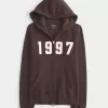 Schmaler Kapuzenpullover mit Reißverschluss und Grafik von 1997 Schmaler Kapuzenpullover mit Reißverschluss und Grafik von 1997