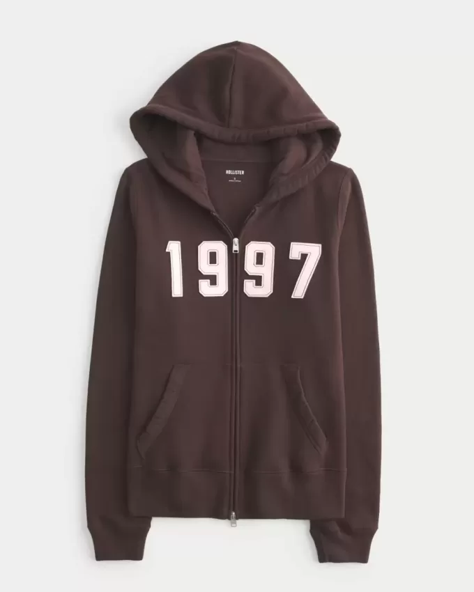 Schmaler Kapuzenpullover mit Reißverschluss und Grafik von 1997 Schmaler Kapuzenpullover mit Reißverschluss und Grafik von 1997