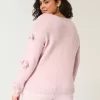 Schulterfreier Pullover mit Schleifenapplikation
