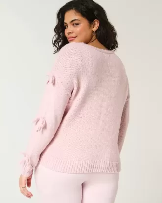 Schulterfreier Pullover mit Schleifenapplikation