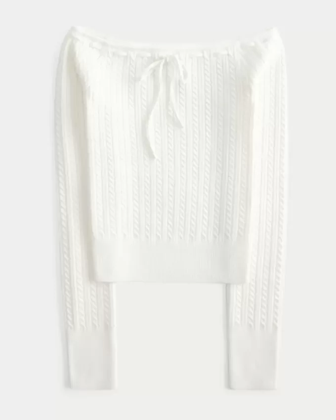 Schulterfreier Zopfmusterpullover