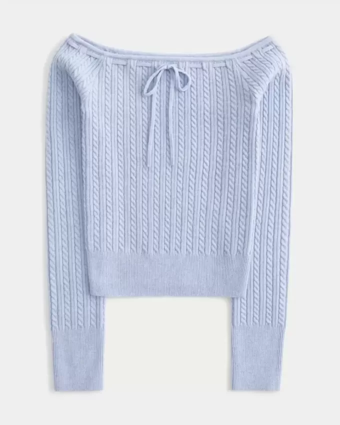 Schulterfreier Zopfmusterpullover