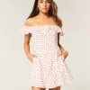 Schulterfreies A-Linien-Minikleid mit Rüschen